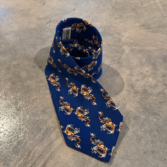 Giorgio Armani Cravatte Blue Dragon Print Silk Necktie Business Formal - Picture 1 of 4